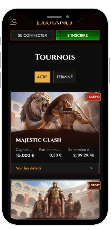 Tournois sur Legiano Casino
