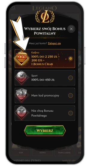 Wybierz bonus w Legiano casino pl